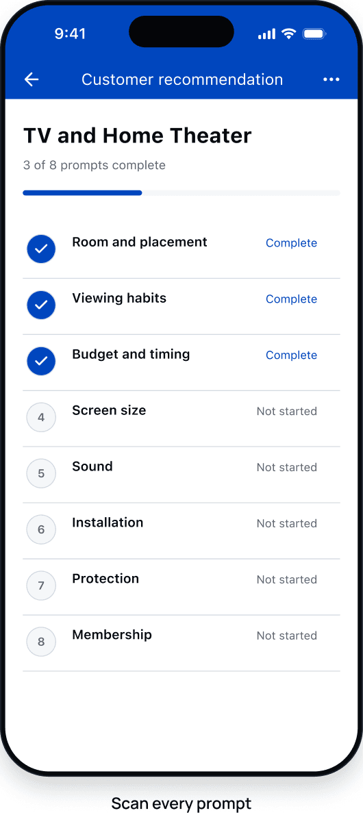 TV and Home Theater prompt list with three prompts complete