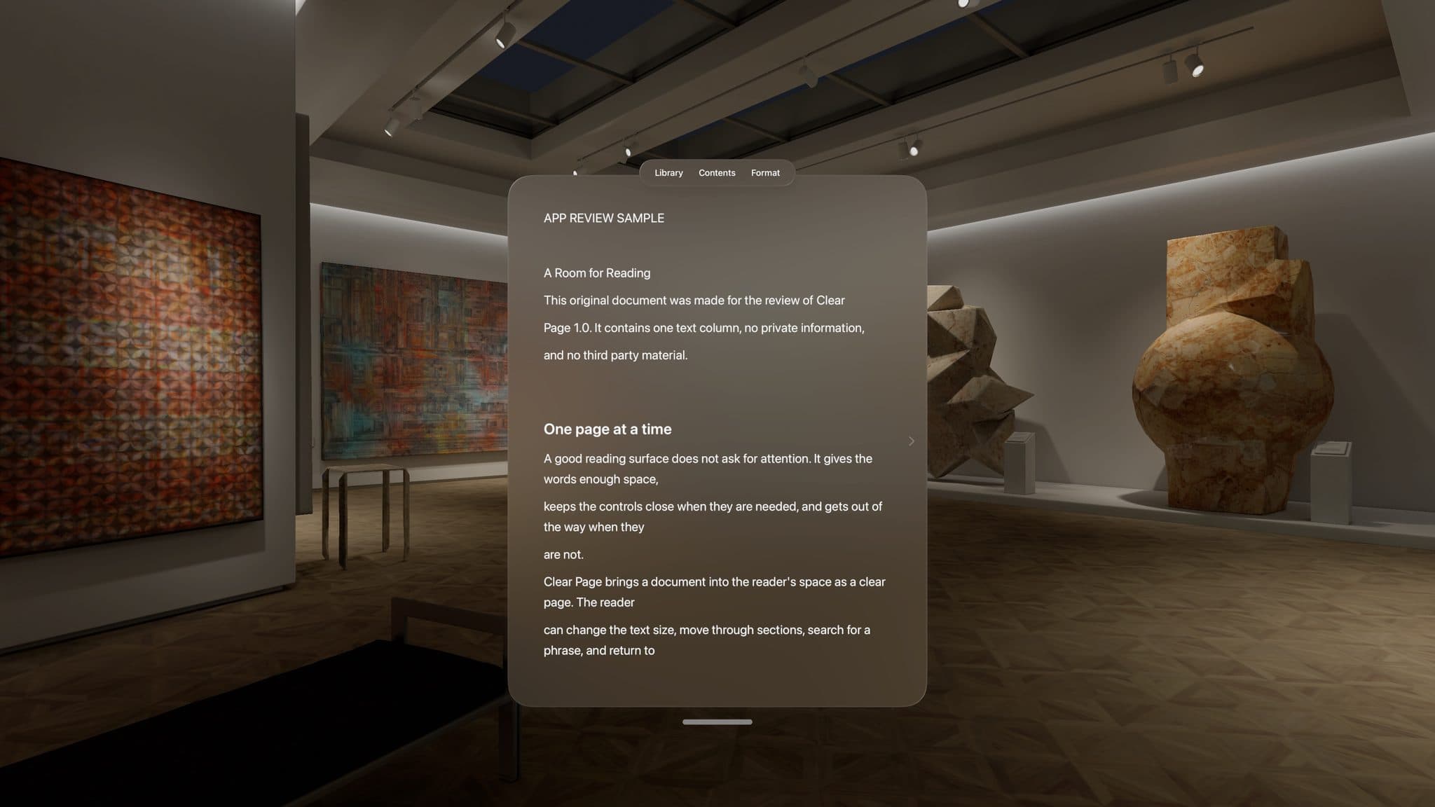 A reading panel held at distance in a museum hall during the spatial typography studies