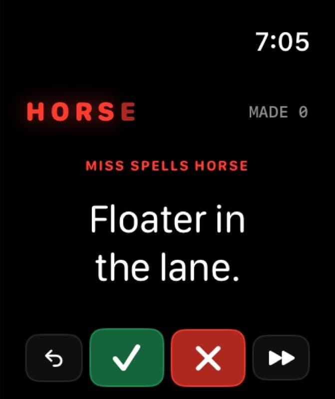 Final letter warning: Floater in the lane with HORSE nearly spelled