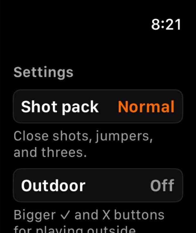 Settings: shot pack picker and the outdoor mode toggle